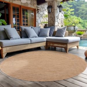 Carpettex Tapis d'extérieur résistant aux intempéries, rond, aspect sisal, beige, 200 cm, idéal pour balcon, jardin, terrasse et comme tapis de cuisine, lavable, tissé plat, imperméable, facile (Carpettex, neuf)