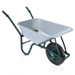 2mGoods Brouette de jardin, 110 l, avec pneus pneumatiques, capacit&eacute; de charge de 200 kg, en acier galvanis&eacute;, inoxydable et stable, parfaite pour le jardin, la construction et l'agriculture, verte (2mGoods, neuf)