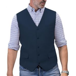 Gilet d'été en lin pour homme - Coupe droite - Classique - Robe pour mariage et fête (bleu marine, XXL), Marine, XXL (solovedress, neuf)