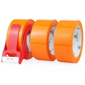 BOMEI PACK Ruban d’emballage 66m x 48mm pour emballage -3 rouleaux avec dévidoir,impression adhésif fort pour colis, entrepôt, e-commerce (Orange) (BOMEI PACK FR, neuf)