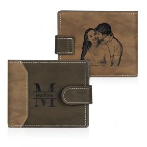 Lam Hub Fong Portefeuille Photo Personnalis&eacute; Homme Porte Monnaie avec Gravure Initiale et Pr&eacute;nom Cadeau pour Homme Papa Fils Famille (Brun fonc&eacute; 1) (personalised jewel, neuf)