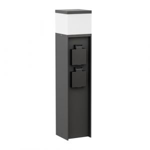 ledscom.de Borne d'éclairage PODEL pour l'extérieur, IP44, 39 cm, noir, 1x G9 max. 10W, 2 prises de courant (LEDs Com GmbH, neuf)