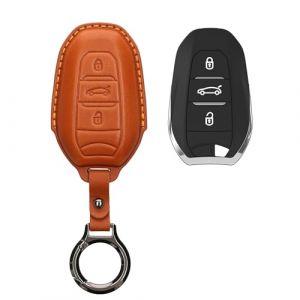 kwmobile Accessoire Clef de Voiture Compatible avec Peugeot Citroen Smartkey (Keyless Go Uniquement) 3-Bouton Coque - Coque cl&eacute; de Voiture en Cuir v&eacute;ritable avec Porte-cl&eacute;s - Marron (SX-Commerce, neuf)