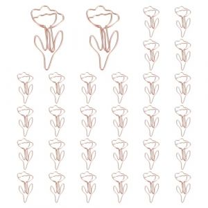 PATIKIL Trombone Mignon, 30Pcs Forme de Fleur Trombone en Métal, Marque-Pages Amusants, Pinces de Planificateur, Fournitures de Bureau à Domicile, Organisation de Fichiers, Doré Rose (PATIKIL UK, neuf)