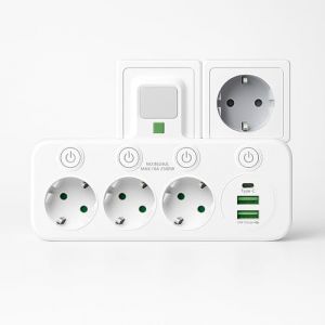 Multiprise Murale, Multiprise avec Interrupteur Individuel, 6 en 1 Multiprise USB avec 2 USB et 1 Type C et Conception de la veilleuse, 3 Prise Multiple pour la Maison, Bureau (tazahome, neuf)