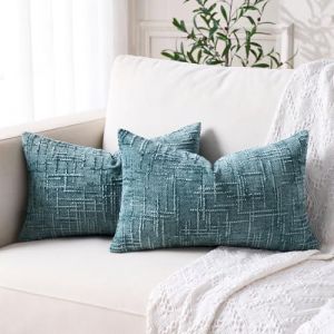 Housse Coussin 50x30 D&eacute;coratif Housse Coussin Rectangulaire Bleu Canard Chenille Moelleux Boheme Moderne Taie Oreiller 30x50 Lombaire Doux pour D&eacute;coration Maison Deco Salon Canap&eacute; Caf&eacute; Chambre Lot 2 (Dorunfeey Home, neuf)