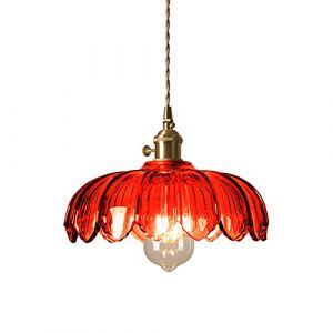 S-Cevada Lampe &agrave; Suspension en Cristal Lotus, Abat-jour en Verre Vintage Industriel Luminaire Suspendu E27 Finition Laiton Lustre 1 Lumi&egrave;re (Rouge) (Lizhisongshop, neuf)