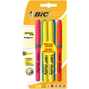 BIC Highlighter Grip Surligneurs Pointe Biseautée - Couleurs Fluo Assorties, Blister Offre Spéciale de 6 (BKDESTOCK, neuf)