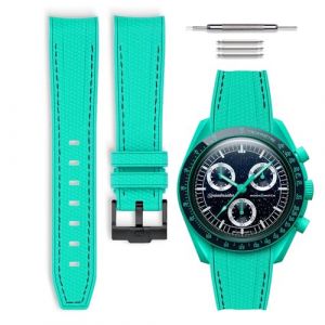 HORACE Bracelet de montre caoutchouc compatible avec Omega x Swatch MoonSwatch 20mm (POLAR LIGHTS Cyan/Couture noir) (quick2shopfrance, neuf)