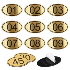 NanTun Lot de 50 numéros de table ovales Étiquettes de casier gravés en ABS avec ruban adhésif double face - 1 à 50 (PlayCool, neuf)