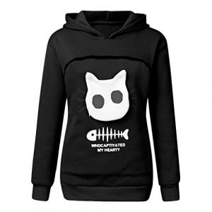 Sweat A Capuche Femme Chat Hiver Chaud Pas Cher A La Mode Sweatshirt S Respirant Poche Kangourou pour Porter Un Chat Hoodies Poche Kangourou pour Porter Un Chat Hoodies Tops pour Femme (Anglekie, neuf)