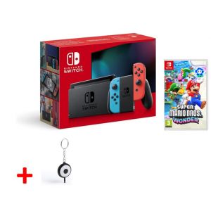 Nintendo Switch Rouge/Bleu N&eacute;on 32Go [nouveau mod&egrave;le] + Nintendo Supers Mario Bross Wonders + Flash LED (DistribNet, neuf)