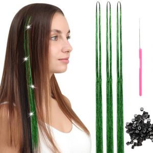 Runmeihe Extensions de cheveux à 600 mèches avec outils, kit de guirlandes de cheveux brillantes et étincelantes, résistantes à la chaleur, pour femmes et filles, 122 cm (600 mèches) (Cdkmy, neuf)