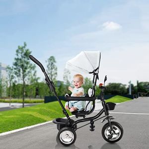 Tricycle Bébé 4 en 1 Vélo Enfant avec Siège Réversible et Roues en Caoutchouc Silencieuses, Tricycle Pliable avec Pare-Soleil,pour Les Enfants de 1 à 5 Ans-Tricycle à Pousser pour Filles et Garçons (Hechheu, neuf)