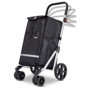 Hoppa Chariot de Courses Léger et Pliable - 6 Roues Robustes - Rangement et Épicerie (Noir) (Bagages et Sacs de Voyage, neuf)