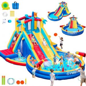 GYMMALL Toboggan Gonflable d'eau avec souffleur 550 W, Parc Aquatique Gonflable 8 en 1 pour Enfants, intérieur/extérieur, avec Grande Piscine, Doubles toboggans et Doubles Murs d'escalade (YDLCMYYXGS, neuf)