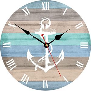 Toudorp Horloge murale silencieuse &agrave; piles 30,5 cm - Ancre et rayures nautiques - Chiffres romains (Toudorp FR, neuf)