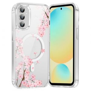 Saqmkil Coque Magn&eacute;tique pour Samsung Galaxy S24 FE 5G 6,7", Compatible avec MagSafe, Transparente Fille Etui avec Aesthetic Motif Fleur, Souple Silicone Case Housse Cover pour Samsung S24 FE, Rose (HEILALA VANILLA, neuf)