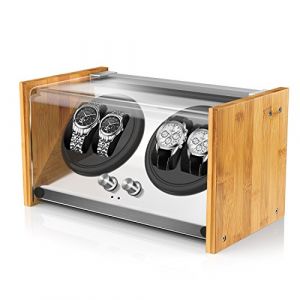 Watch Winder Smith Remontoir à Montres Automatique pour 4 Montres,100% Artisanat Conception de Brevet en Bois de Bambou,Moteur Japonais Ultra-Silencieux à AC ou à Piles (Tibet Code, neuf)