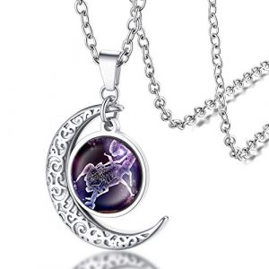 Collier Signe Astrologique Scorpion Femme,Pendentif Demi Lune Style Zodiaque en Acier Inoxydable avec Chaîne Réglable,Bijoux Horoscope Porte Bonheur Cadeau Anniversaire pour Femmes Enfant Fille (FaithHeart Jewellery, neuf)