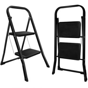 kisidus Échelles Pliable 2 Marches Antidérapants Escabeau Marche Pied Pliante 2-Level Max 150kg Acier Robust Intérieur Extérieur - Noir (XHRZ-EU, neuf)
