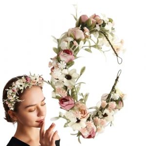 Bandeau floral, couronne de fleurs de mari&eacute;e | Couronne florale de mariage | D&eacute;coration de f&ecirc;tes festives, guirlande de couronne de fleurs artificielles r&eacute;glable, accessoire Photo pour femmes et fille (qinchuwi, neuf)