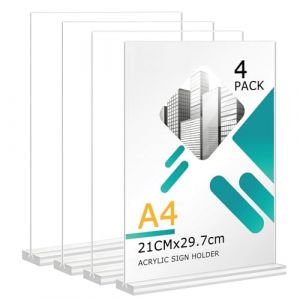 4 Pi&egrave;ces Pr&eacute;sentoir de Table A4, Pr&eacute;sentoir en Acrylique Transparent, porte menu，porte menu restaurant，porte affiche，Support Acrylique A4 pour Menus，publicit&eacute;, cadre photo, affichage, restaurant (topdeal888, neuf)