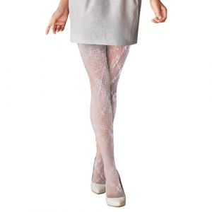 LANAFAY Collants en Dentelle Florale pour Femmes, Collant Blanc Collant Fantaisie pour Femme, Florale Collants R&eacute;sille, Id&eacute;al pour Jupe, Uniforme, Talons Hauts(Blanc) (HLXSHANGMAO, neuf)