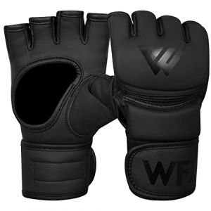 WFX Gants de Boxe MMA, Paume Ouverte, jointures rembourr&eacute;es, enveloppements de Poing, Gants en Cuir d'entra&icirc;nement d'arts Martiaux, Sparring, grappin, Sac de Vitesse (Noir, L) (SAWANS, neuf)