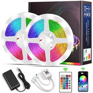 Ruban LED,10M 300LEDs Bande LED RGB Corde Lumineuse Couleur SMD5050 Kit de Bande LED Lumineuse avec Contrôleur Bluetooth Sync à la Musique pour Chambre Accueil Cuisine (10M Bluetooth) (Micacorn, neuf)