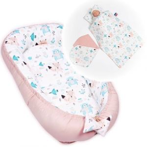 PaLulli 5 Parties Ensemble nid Douillet INCL. Nid bébé 90x50 Insert Amovible, Couverture câline, Oreiller Cervical, Oreiller Plat pour bébé, 100% Coton Oeko TEX (Ours Roses) (PaLulli, neuf)