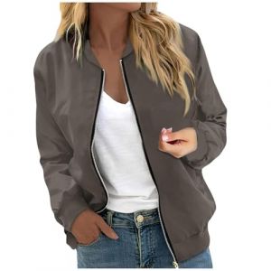 RUIRUILICO Veste Femme Mi Saison Décontracté 2025 Automne Bomber Classique Manche Longue Veste de Sport Ample Léger Blouson Couleur Unie (RUIRUILICO(UP TO 50% OFF!), neuf)