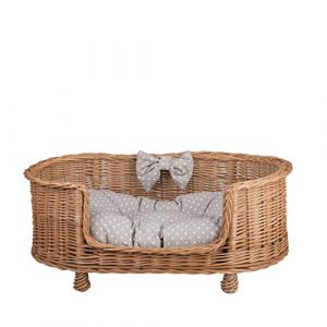 e-wicker24 Alles aus Weide Canape,Corbeille,Niche, Panier Ovale en Osier Naturel avec Joli Cousin (L, Beige-Pois) (e-wicker24, neuf)