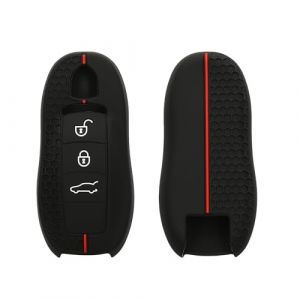 kwmobile Coque cl&eacute; de Voiture Compatible avec Porsche (Keyless Uniquement) 3-Bouton Accessoire cl&eacute; Voiture - Protection &eacute;tui Souple en Silicone - Noir-Rouge (SX-Commerce, neuf)