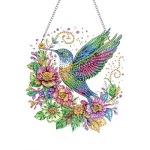 MOMAKA Colibri Diamond Painting Pendentif, 5D DIY Broderie Diamant Kit Complet, Diamonds Painting Fleurs, Kits de Suspension Murale pour Fen&ecirc;tre, Mur Entr&eacute;e et Jardin 20x20 cm (MOMAKA, neuf)