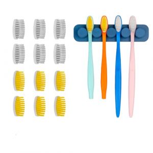 [EHOP] Kit - 2 Brosses à dent Adultes, 2 Brosses à dent Enfants avec 6 têtes adultes souples, 6 têtes enfants, 1 support quattro ventouse | Mix de couleur | Fabriqué en France | Idéal pour la famille (Ehop !, neuf)