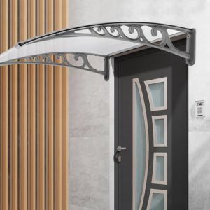 Auvent pour Porte d'entr&eacute;e Marquise Porte Exterieur de Toit Auvent en Arc de Hangar en Polycarbonateet Cadre pour Maison de Fen&ecirc;tre de Balcon de Garage,80 x 120 cm (Blanc) (Hechheu, neuf)