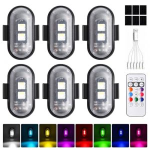 BORDEAG Lot de 6 lumi&egrave;res LED sans fil pour voiture, stroboscope, 8 couleurs, flash LED, t&eacute;l&eacute;commande avec t&eacute;l&eacute;commande, pour drone de moto (ShopHop Business, neuf)