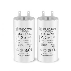 Lot de 2 Condensateurs 2,5 uF pour Volet Roulant SOMFY, SIMU, NICE - Remplacement Condensateur de Moteur Haute Qualité 6Nm - Condensateur Cylindrique Deux Cosses 2,8mm Type Faston pour Moteur de Store (Volet Tech, neuf)