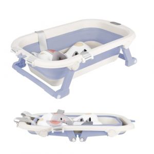 Baignoire Enfants Pliable XXL Avec Transat De Bain & Thermomètre Intégré,Baignoire Enfant Avec Siege De Bain,Baignoire enfants Sur Pied,Cadeau De Naissance Fille Ou Garçon (jusiZL, neuf)