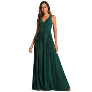 Ever-Pretty Robe Cocktail Femme Longue Plis Col V A Line Brillants Longue sans Manche Robe de Soir&eacute;e Vert Fonc&eacute; 48 (Ever-Pretty Plus, neuf)