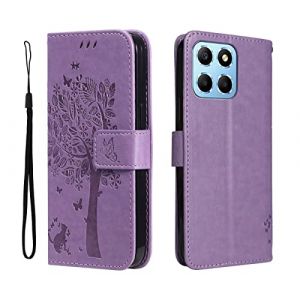 GOKEN Coque pour Honor 70 Lite/Honor X6 / Honor X8 5G, Housse Flip TPU/PU Portefeuille Cuir Portefeuille &Eacute;tui avec Carte Fente/Stand Fonction, Emboss&eacute;e Motif Magn&eacute;tique Case Cover, Lavande (ALIDOU, neuf)