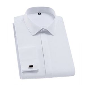 Chemise de smoking blanche à manches longues pour homme - Boutons de manchette de luxe formels - Chemises d'affaires, de fête, de mariage, blanc, M (Tianrui88, neuf)