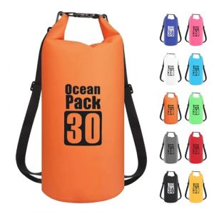 30L Sac étanche Polyvalent, 2L/5L/10L/15L/20L/30L Orange Waterproof Dry Bag avec Longue Bandoulière Réglable Sac à Dos Confort Imperméable pour Bateau/Kayak/Pêche/Rafting/Natation/Camping/Snowboard (MUDAMUDA Store, neuf)