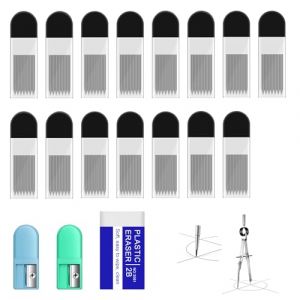 TNSLAND 150 Pi&egrave;ces Mine Compas 2B, 2mm Mine Recharge avec Gomme et Taille Crayons, Pour cr&eacute;ation de dessins math&eacute;matiques (dongguanshiqinciqingwangluokejiyouxiangongsi, neuf)