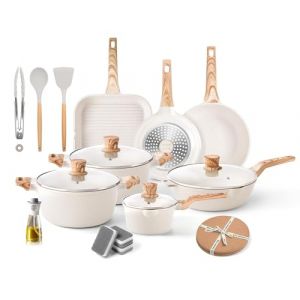 RIOVARM Induction Set de casseroles et poêles avec couvercles Granit antiadhésif Batterie de cuisine avec poêle à griller Set d'essentiels de cuisine Poêle à frire Sauteuse Poêle à sauce Spatules (TAIMEI20, neuf)