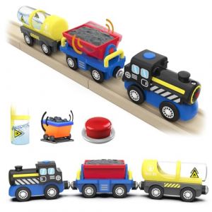 DxxD Train de Locomotives &agrave; Piles, Train Electrique pour Chemin de Fer en Bois (Connexion Magn&eacute;tique), Voiture Jouet pour Voie Ferr&eacute;e Compatible avec Thomas, Brio, Jouet Enfant 3 4 5 6 7 8 Ans (MilkyWayToy, neuf)