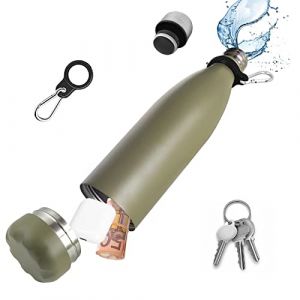 Bouteille D'eau S&ucirc;re avec Compartiment Secret Cach&eacute; - Bo&icirc;te de Rangement en Acier Inoxydable pour Billets, Cl&eacute;s, Cl&eacute;s de Voiture - Le fond se D&eacute;visse pour Ranger vos Objets de Valeur (Domemit FR Shop, neuf)