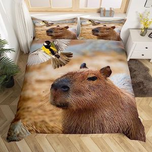 Homemissing Capybara Brun Capybara Parure de Lit 140x200cm Capybara Animaux pour Enfants garçons Filles Housse de Couette Wild Animaux Parure Housse de Couette Décor Léger (Bofanshangmao, neuf)