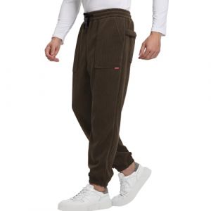 Misfuso Pantalon Homme en Velours C&ocirc;tel&eacute;, Pantalon Cargo Homme D&eacute;contract&eacute; avec Cordon de Serrage, Pantalon Jogging Homme Taille &eacute;lastique, Coupe Ample fusel&eacute;e avec Poches Kaki Fonc&eacute; XXL (Kuson, neuf)